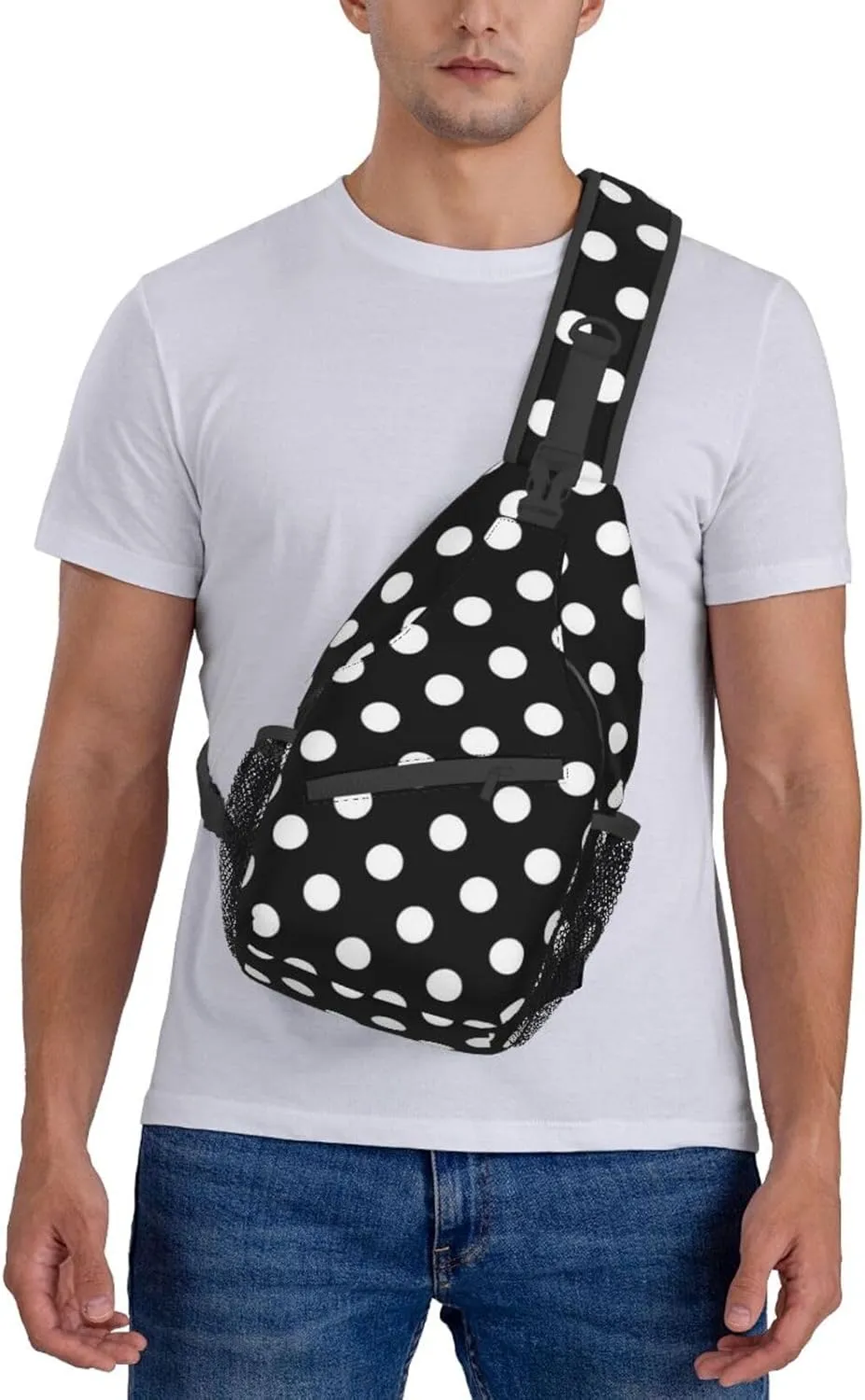 Cute Red White Polka Dots Crossbody Sling Backpack Sling Bag Travel Hiking Chest Bag Daypack for Women Men