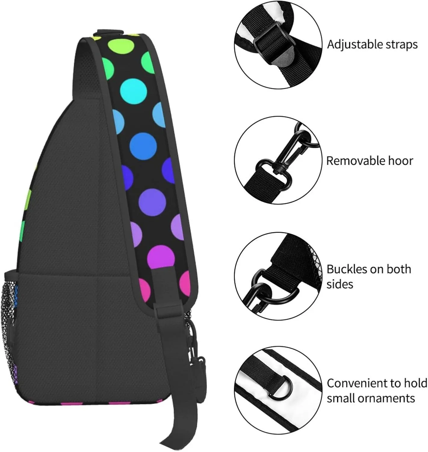 Cute Red White Polka Dots Crossbody Sling Backpack Sling Bag Travel Hiking Chest Bag Daypack for Women Men