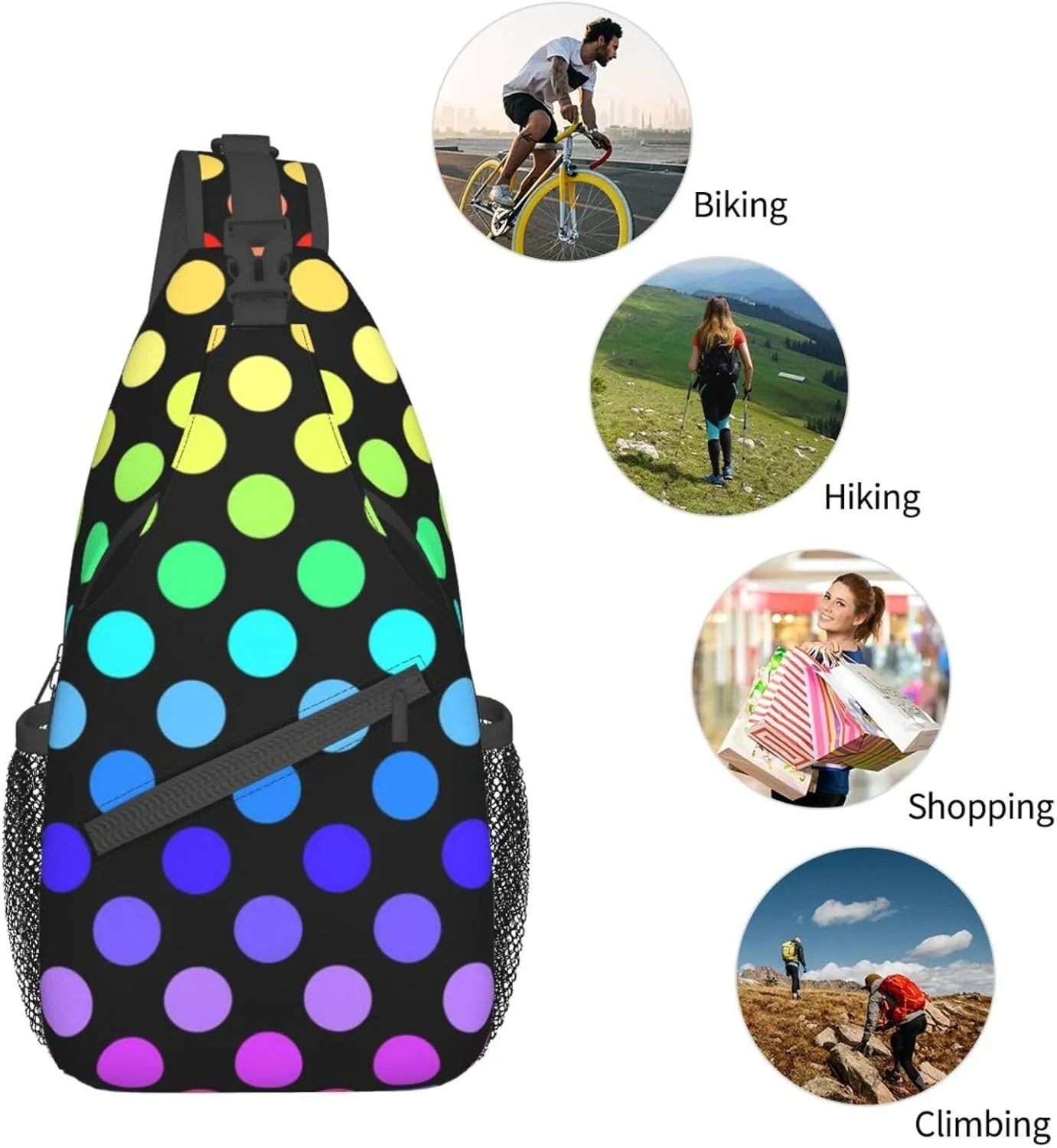 Cute Red White Polka Dots Crossbody Sling Backpack Sling Bag Travel Hiking Chest Bag Daypack for Women Men