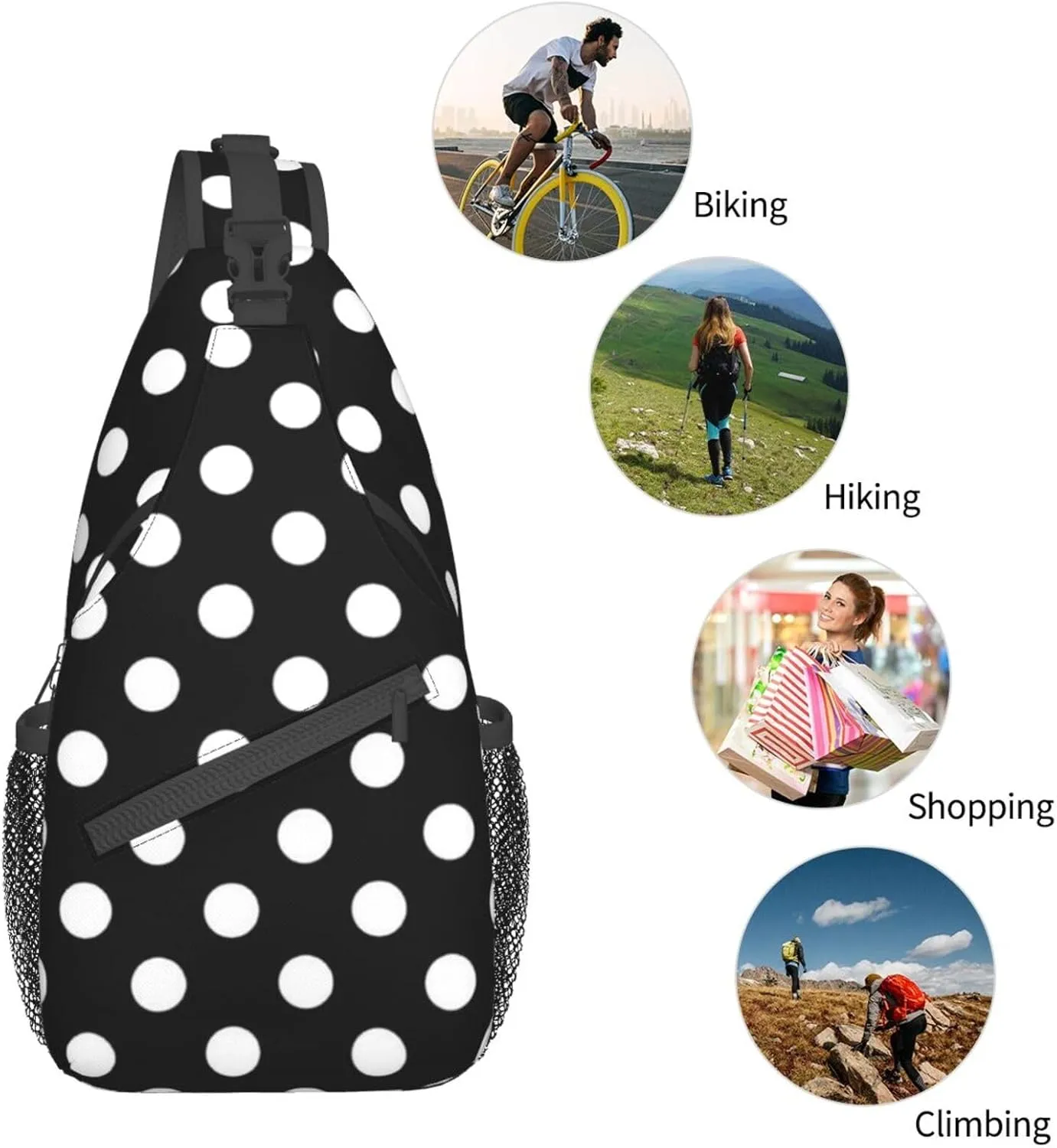 Cute Red White Polka Dots Crossbody Sling Backpack Sling Bag Travel Hiking Chest Bag Daypack for Women Men