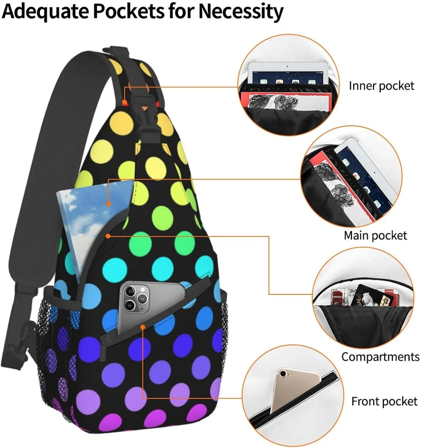 Cute Red White Polka Dots Crossbody Sling Backpack Sling Bag Travel Hiking Chest Bag Daypack for Women Men