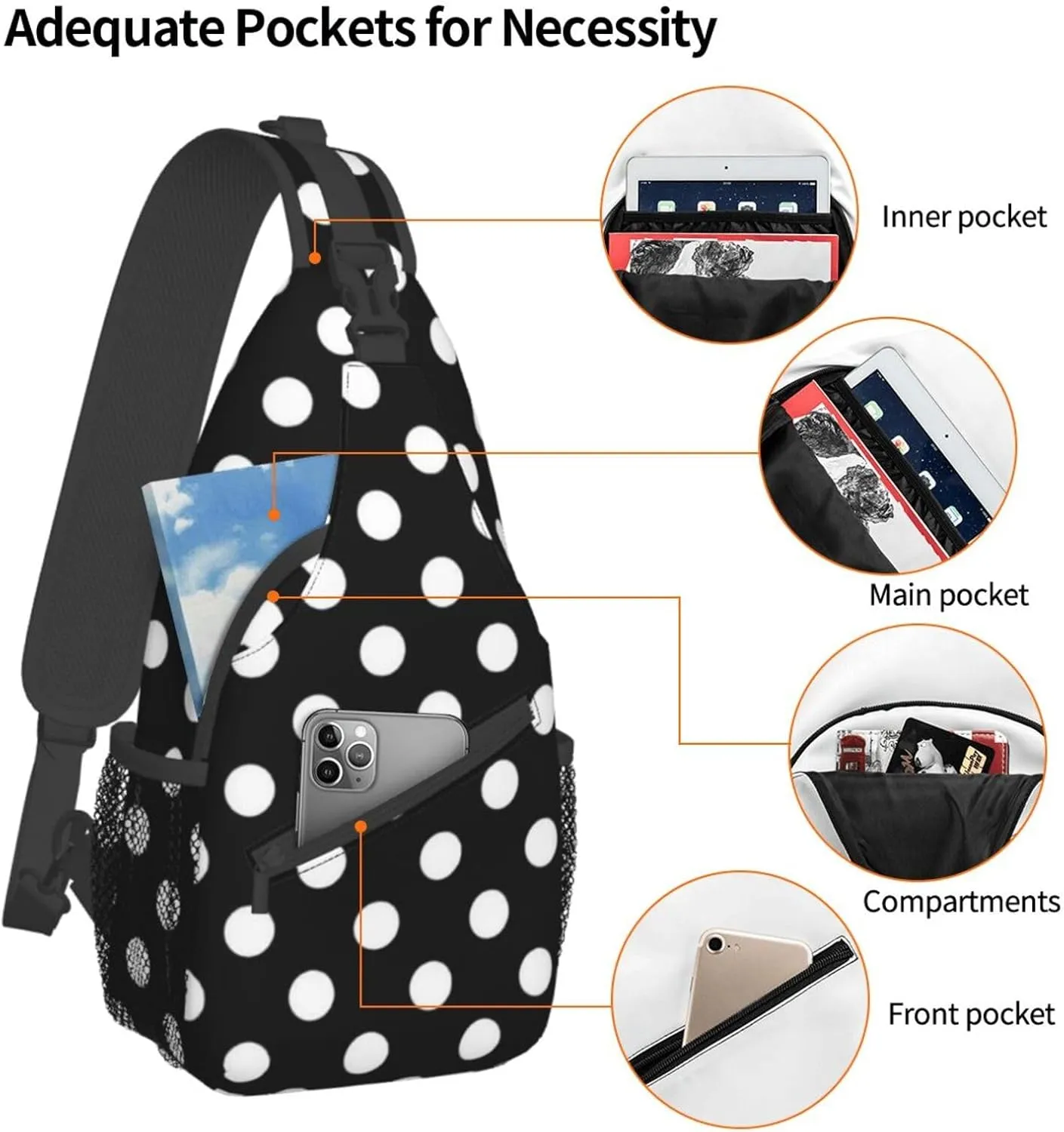 Cute Red White Polka Dots Crossbody Sling Backpack Sling Bag Travel Hiking Chest Bag Daypack for Women Men