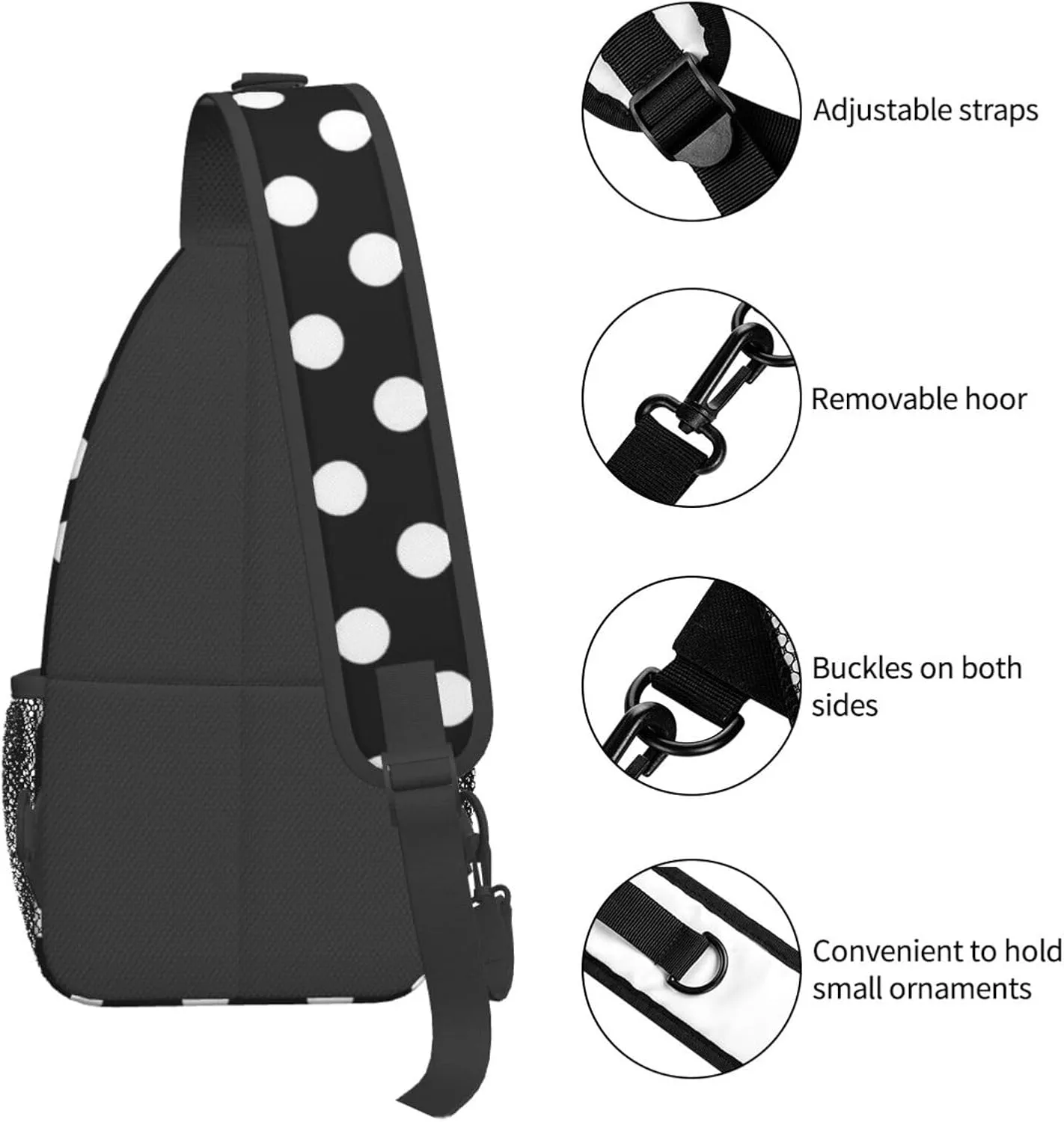 Cute Red White Polka Dots Crossbody Sling Backpack Sling Bag Travel Hiking Chest Bag Daypack for Women Men