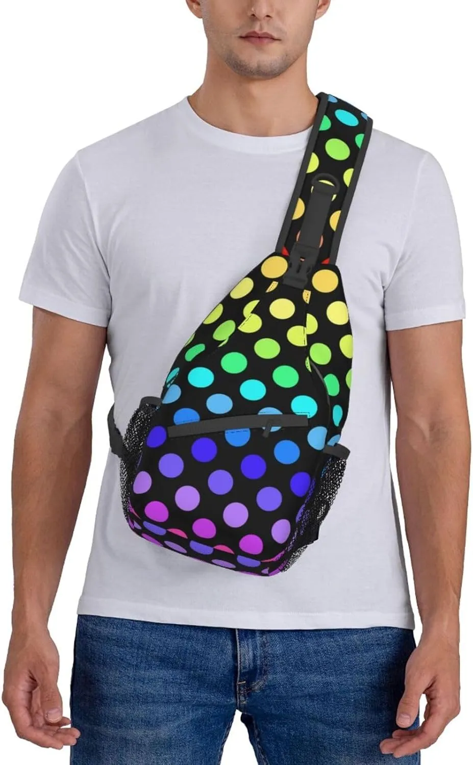 Cute Red White Polka Dots Crossbody Sling Backpack Sling Bag Travel Hiking Chest Bag Daypack for Women Men