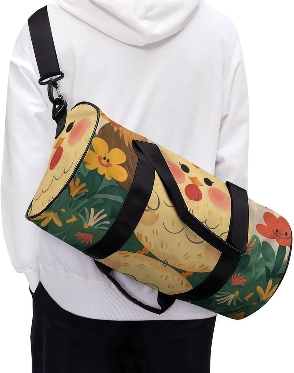 Cute Rooster Chickens Gym Bag Small Travel Duffle Bag with Compartment Carry On Weekender Bag for Women Men