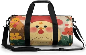 Cute Rooster Chickens Gym Bag Small Travel Duffle Bag with Compartment Carry On Weekender Bag for Women Men