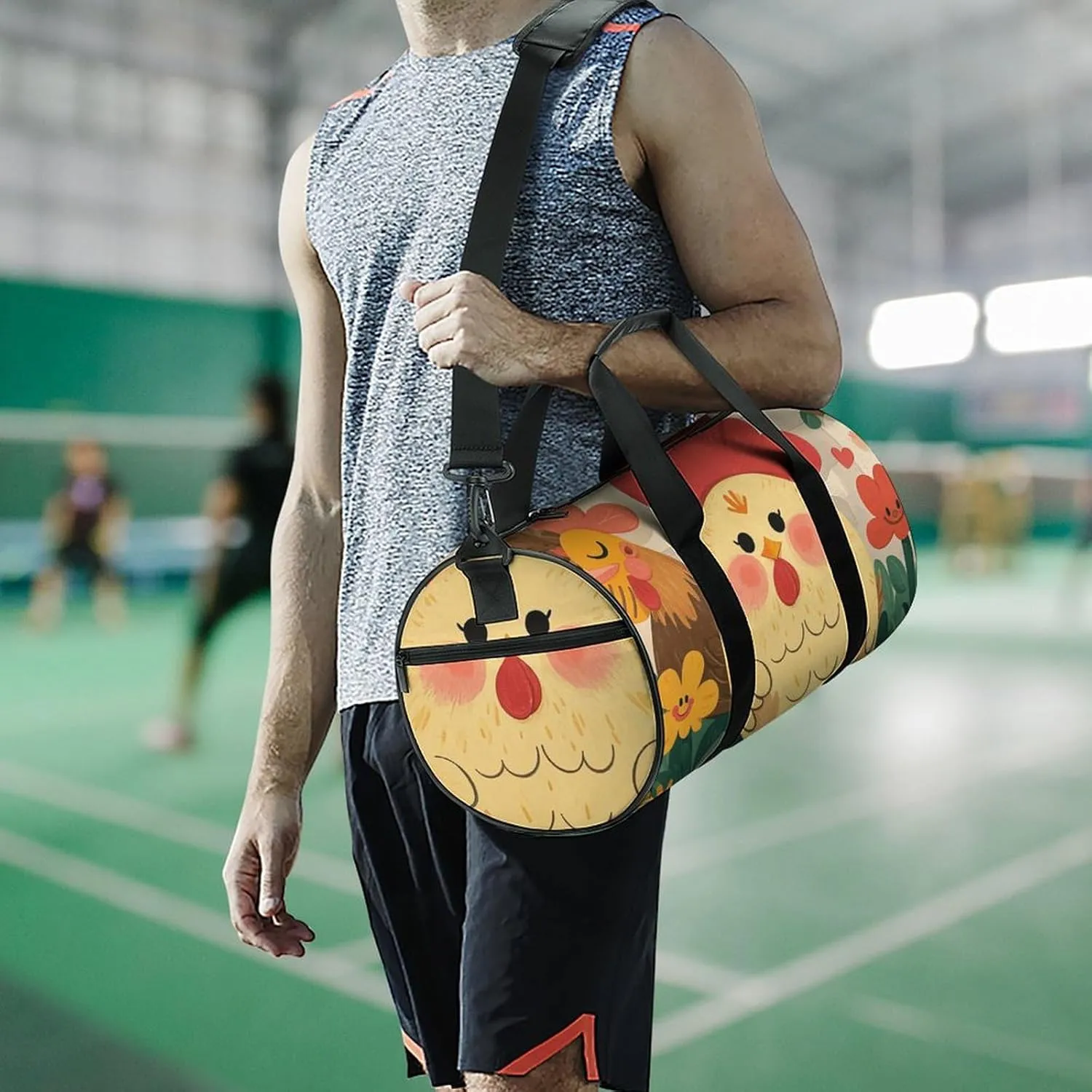 Cute Rooster Chickens Gym Bag Small Travel Duffle Bag with Compartment Carry On Weekender Bag for Women Men