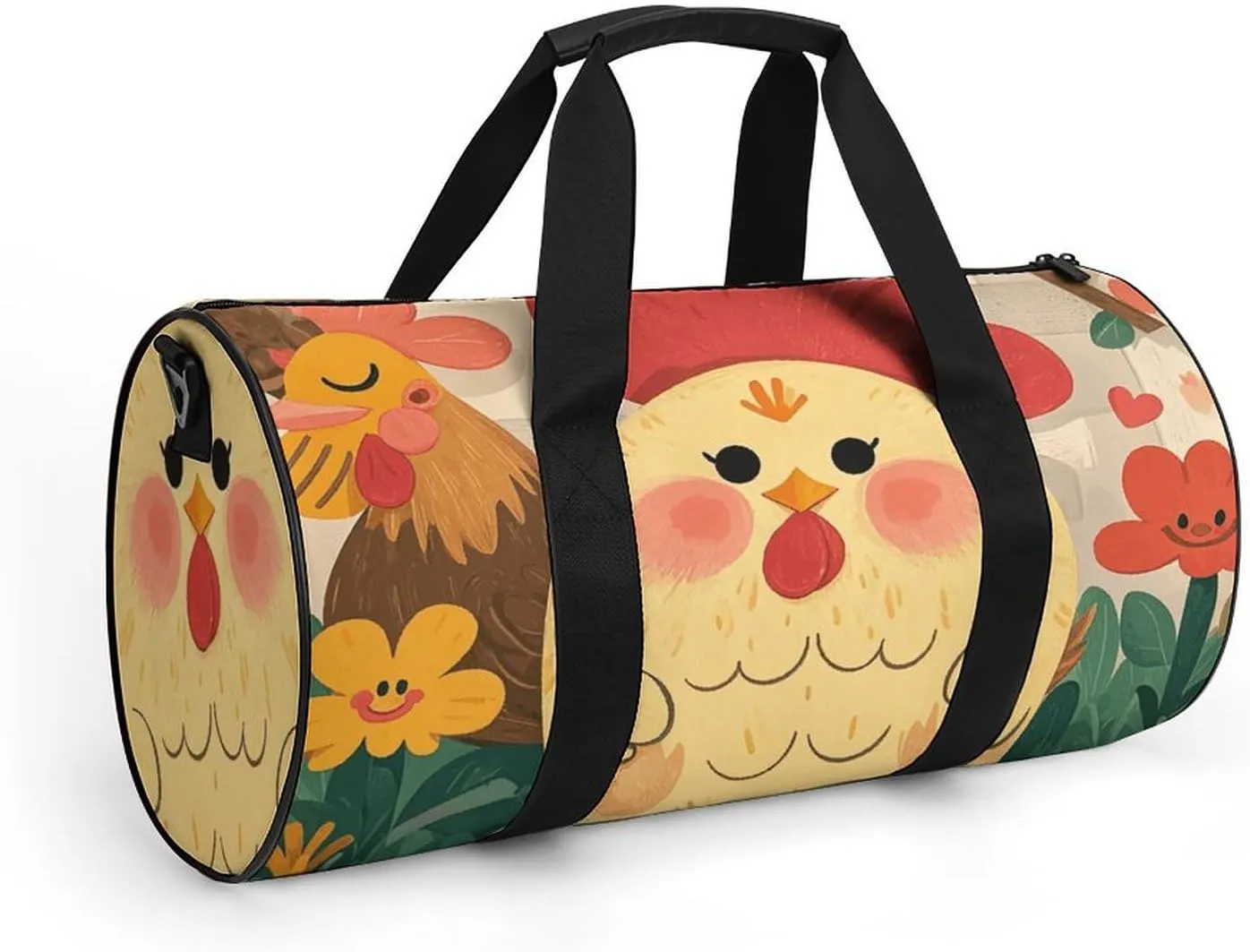 Cute Rooster Chickens Gym Bag Small Travel Duffle Bag with Compartment Carry On Weekender Bag for Women Men