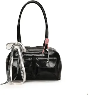 Cute Shoulder Bag for Women, Y2K Purse Aesthetic Japanese Tote, Burgundy Leather Bow Purse