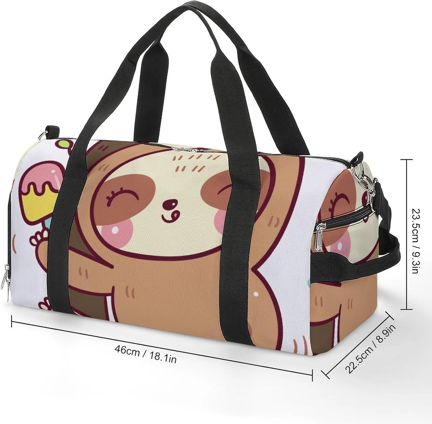Cute Sloth Bears Cartoon Sports Tote Gym Bag for Women Men, Overnight Bag with Shoe Compartment Water Resistant