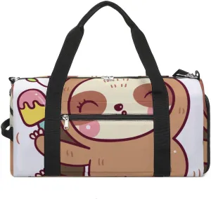 Cute Sloth Bears Cartoon Sports Tote Gym Bag for Women Men, Overnight Bag with Shoe Compartment Water Resistant