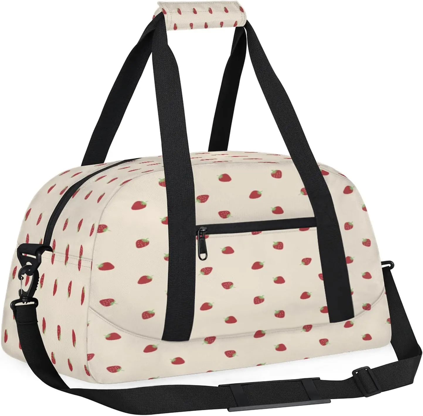 Cute Strawberry Beige Small Gym Bag 18 inch Carry On Duffel Bag for Weekender Travel Sports Workout Yoga Gymnastics Dance Ballet