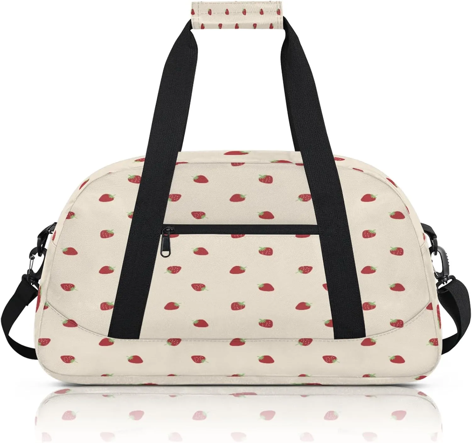 Cute Strawberry Beige Small Gym Bag 18 inch Carry On Duffel Bag for Weekender Travel Sports Workout Yoga Gymnastics Dance Ballet