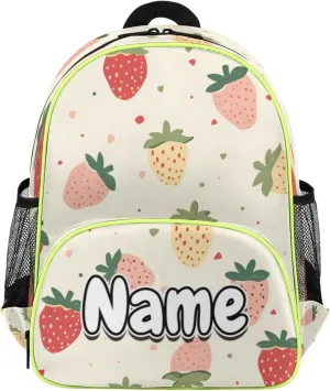 Cute Strawberry Custom Backpack with Name Cute Personalized Small Shoulder Bag Waterproof Travel Casual Backpack with Chest Strap 14.2in