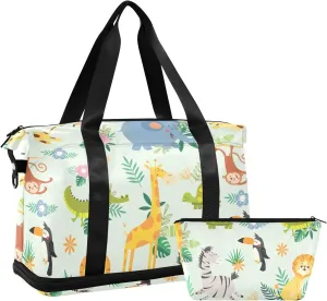 Cute Wild Animal African Folding Duffel Bags for Traveling Waterproof Gym Bags for Men, Airplane Personal Item Bag with Trolley Sleeve