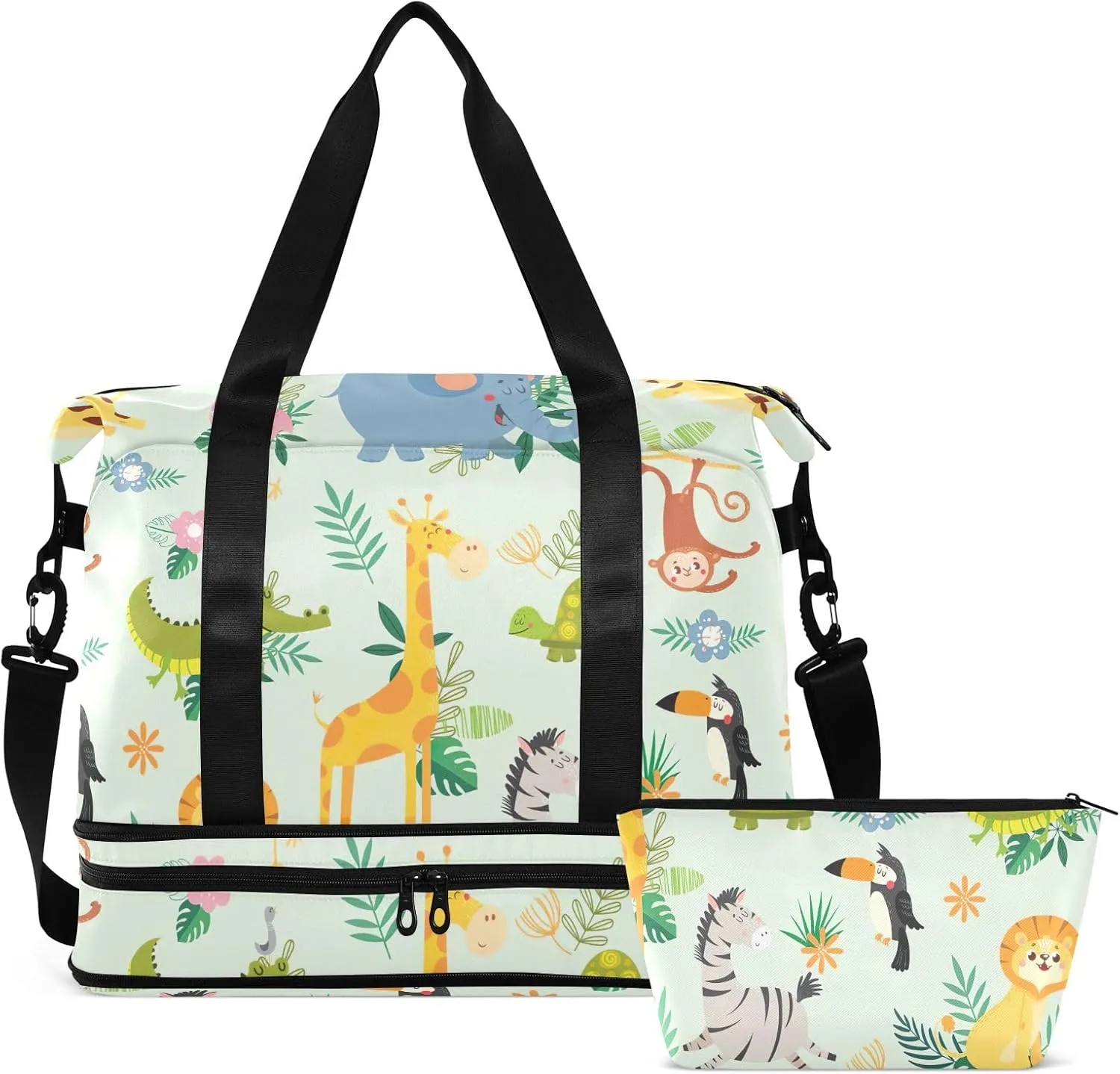 Cute Wild Animal African Folding Duffel Bags for Traveling Waterproof Gym Bags for Men, Airplane Personal Item Bag with Trolley Sleeve