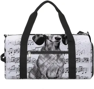 Dachshund Music Notes Sports Gym Bag Carry on Holdalls for Men Small Duffel Bags for Women with Shoe Compartment