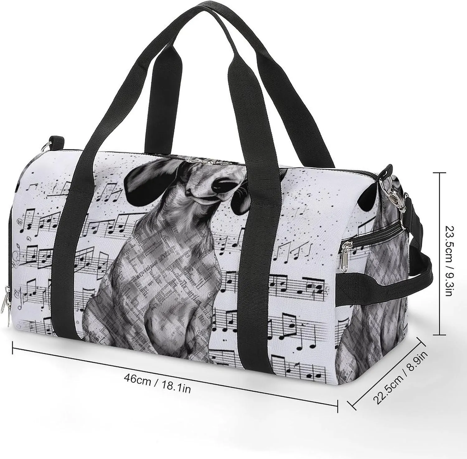 Dachshund Music Notes Sports Gym Bag Carry on Holdalls for Men Small Duffel Bags for Women with Shoe Compartment