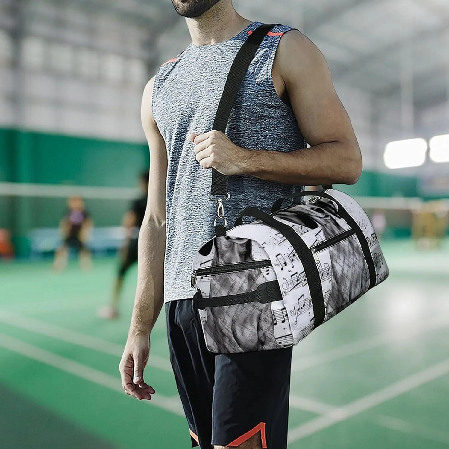 Dachshund Music Notes Sports Gym Bag Carry on Holdalls for Men Small Duffel Bags for Women with Shoe Compartment
