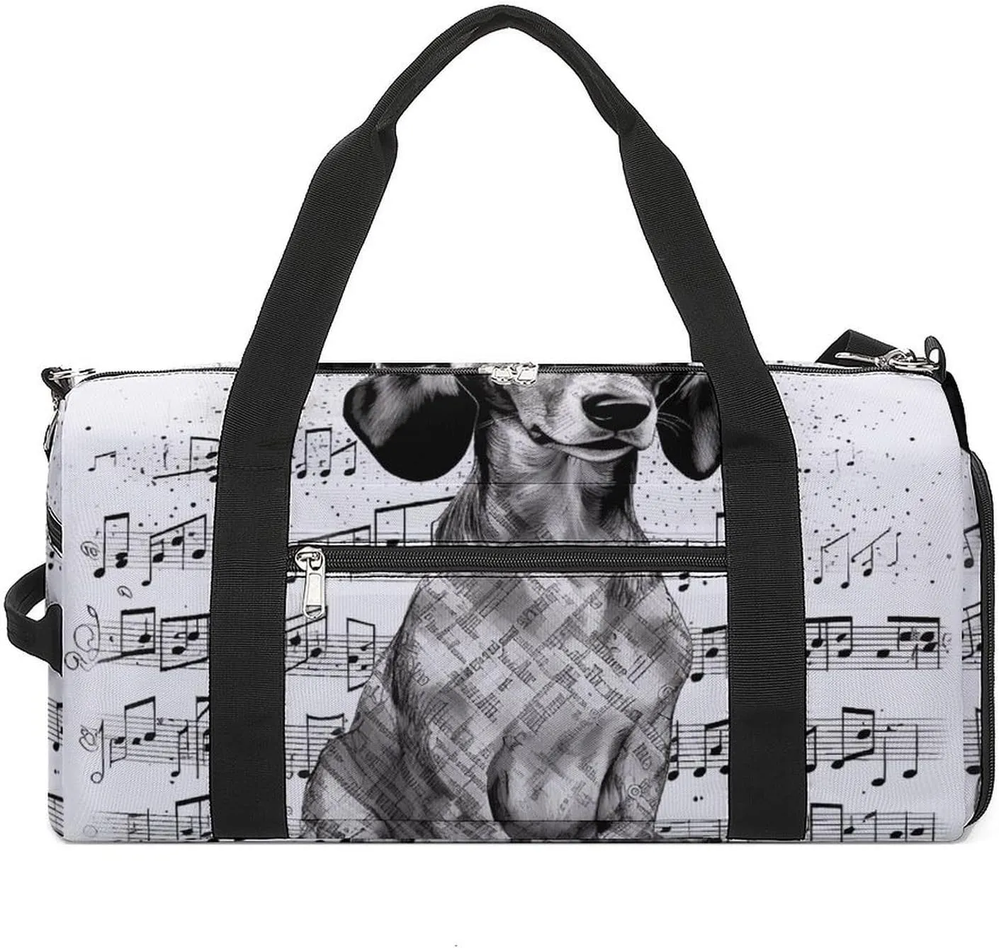 Dachshund Music Notes Sports Gym Bag Carry on Holdalls for Men Small Duffel Bags for Women with Shoe Compartment
