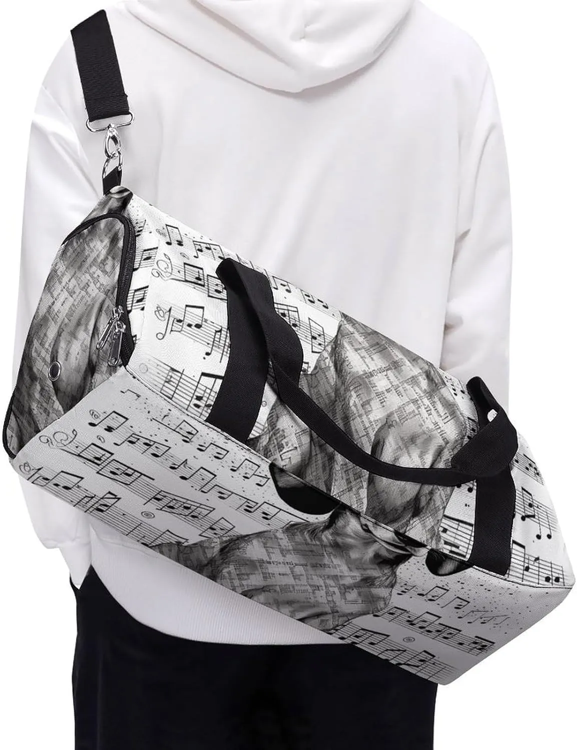 Dachshund Music Notes Sports Gym Bag Carry on Holdalls for Men Small Duffel Bags for Women with Shoe Compartment