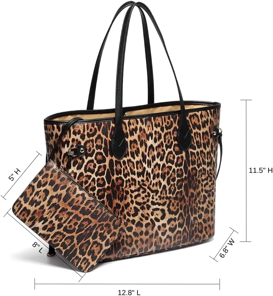 Daisy Rose Tote Shoulder Travel Bag & Matching Clutch PU Vegan Leather