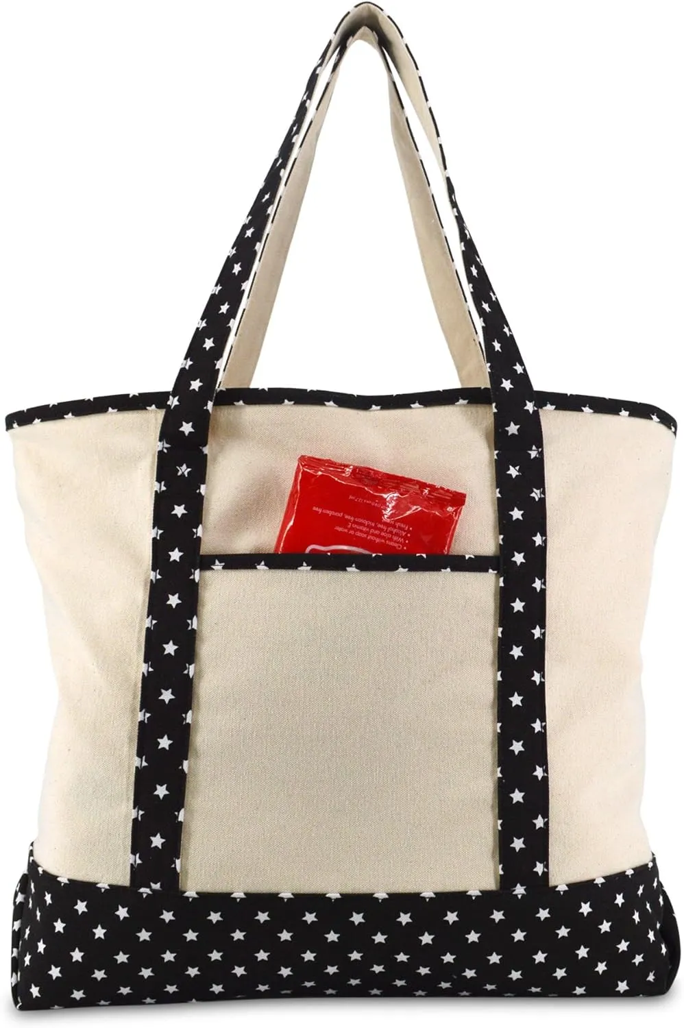 DALIX 22" Shopping Tote Bag in Heavy Cotton Canvas (Zippered Top) Black Star