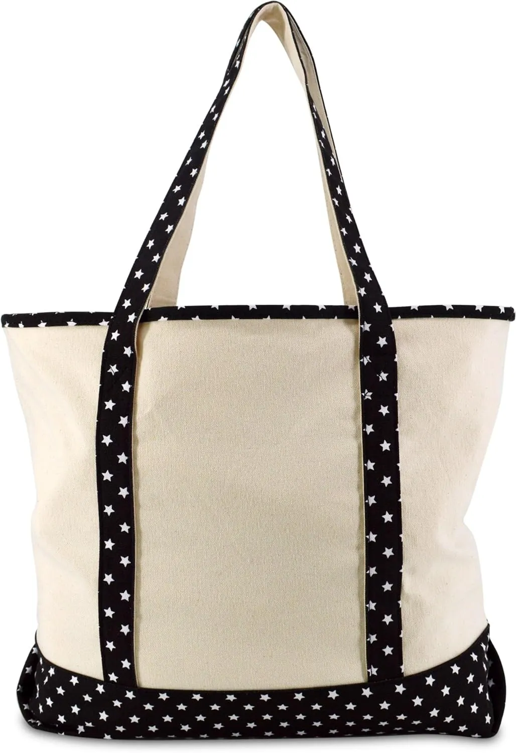 DALIX 22" Shopping Tote Bag in Heavy Cotton Canvas (Zippered Top) Black Star
