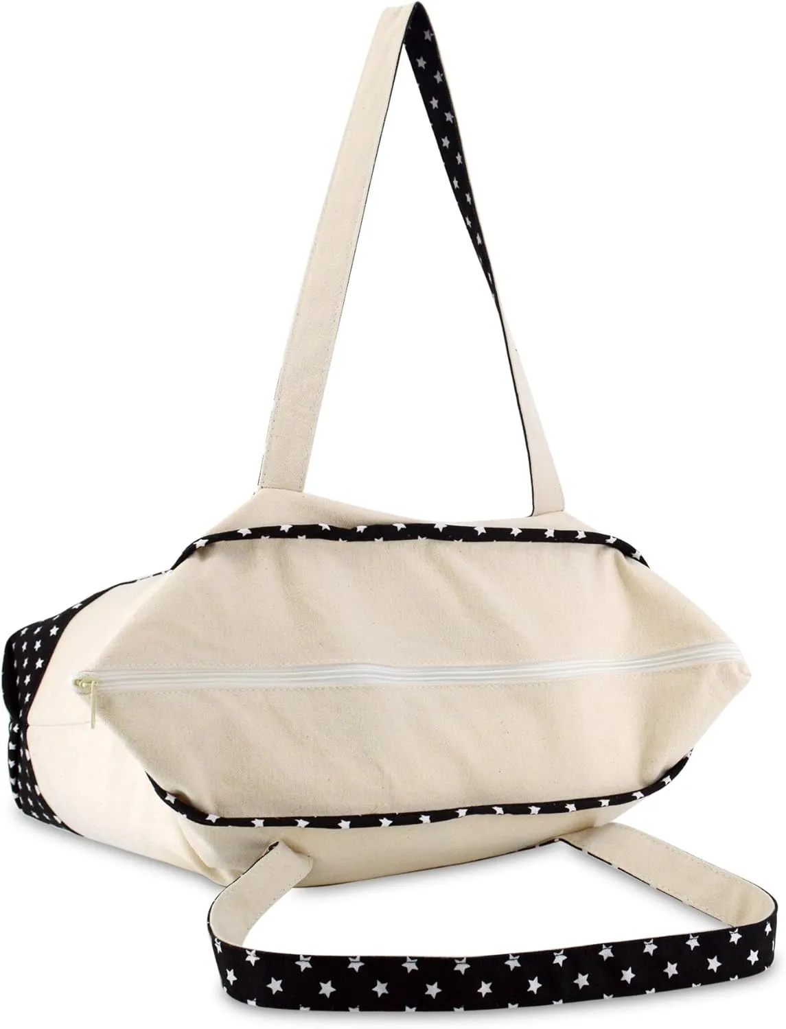 DALIX 22" Shopping Tote Bag in Heavy Cotton Canvas (Zippered Top) Black Star