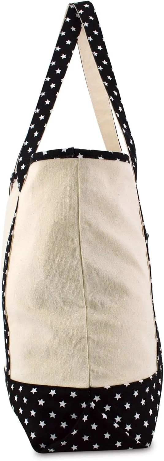 DALIX 22" Shopping Tote Bag in Heavy Cotton Canvas (Zippered Top) Black Star