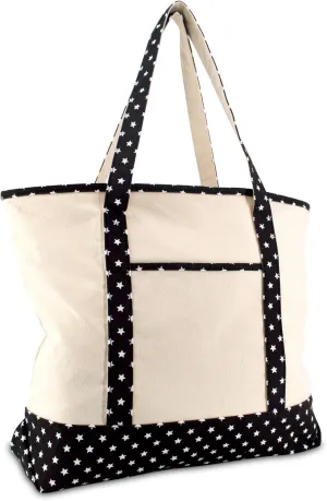 DALIX 22" Shopping Tote Bag in Heavy Cotton Canvas (Zippered Top) Black Star
