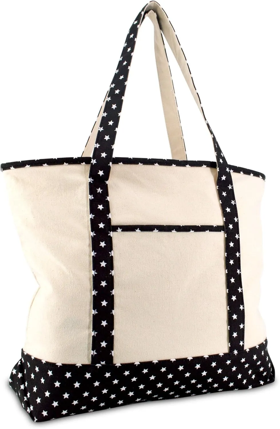 DALIX 22" Shopping Tote Bag in Heavy Cotton Canvas (Zippered Top) Black Star