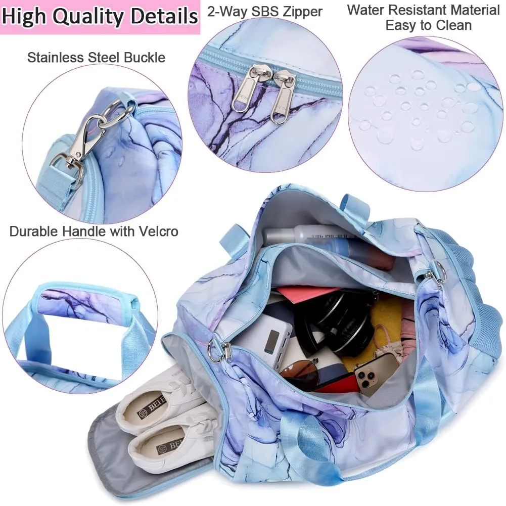 Dance Bag for Girls Sports Duffle Bags Weekender Overnight Sleepover Bag for Girls Water Resistant Gym Bag with Shoes Compartment Wet Pocket