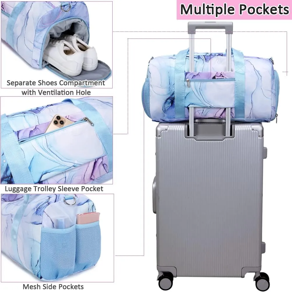 Dance Bag for Girls Sports Duffle Bags Weekender Overnight Sleepover Bag for Girls Water Resistant Gym Bag with Shoes Compartment Wet Pocket