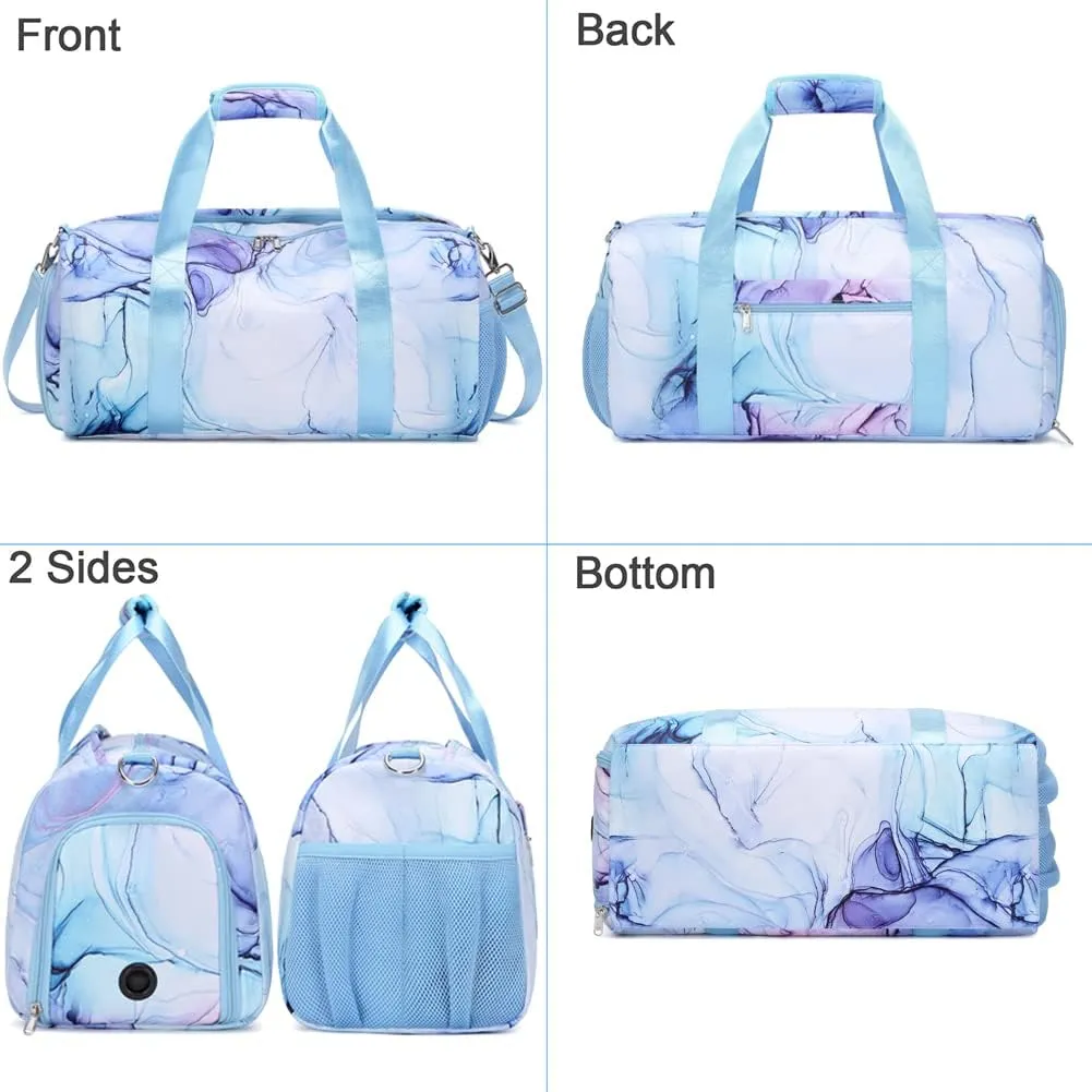 Dance Bag for Girls Sports Duffle Bags Weekender Overnight Sleepover Bag for Girls Water Resistant Gym Bag with Shoes Compartment Wet Pocket