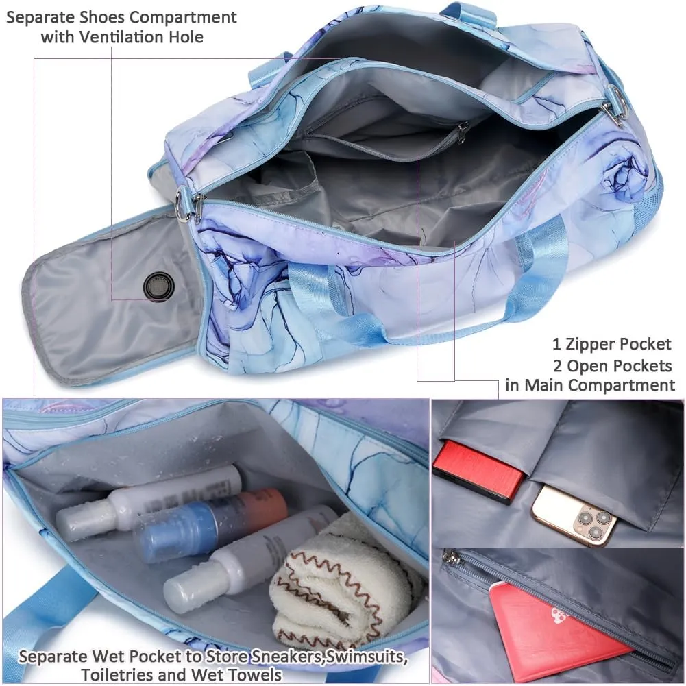 Dance Bag for Girls Sports Duffle Bags Weekender Overnight Sleepover Bag for Girls Water Resistant Gym Bag with Shoes Compartment Wet Pocket