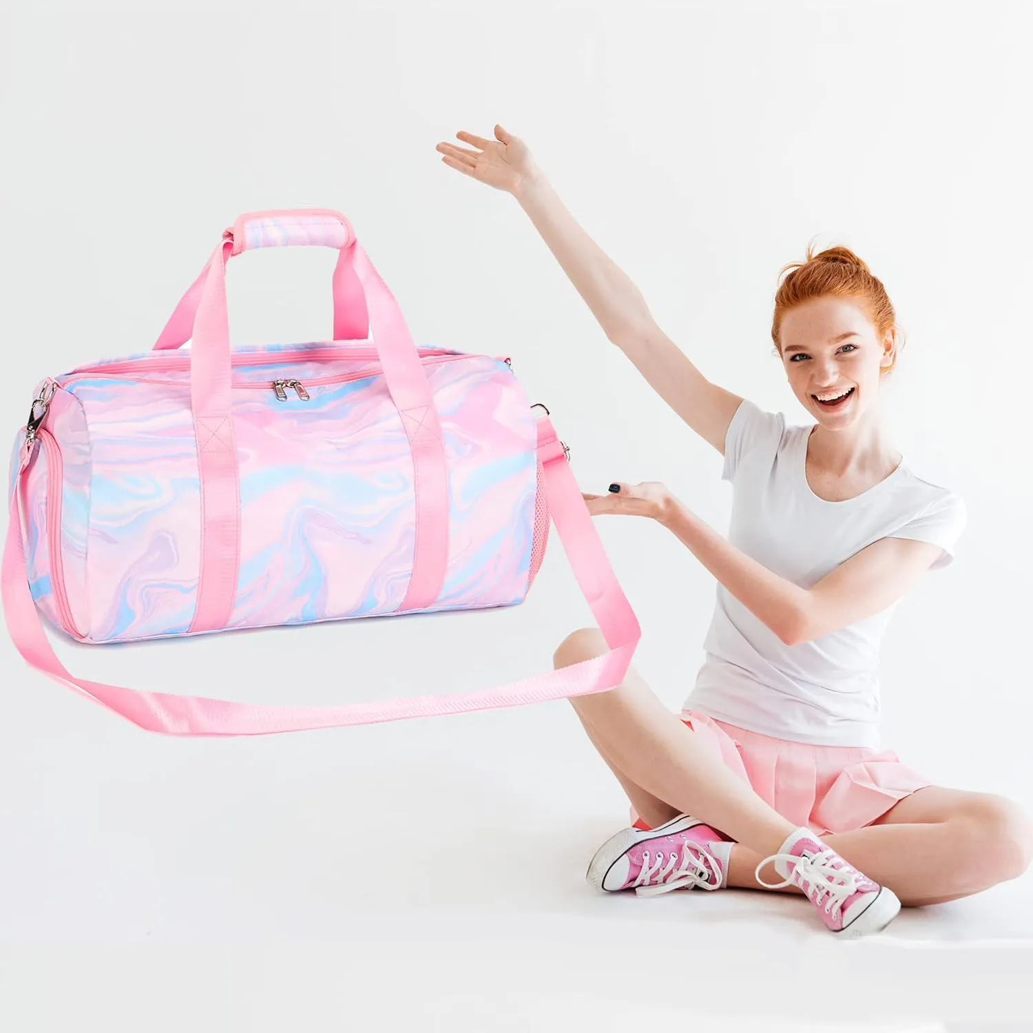 Dance Bag Girls Duffle Bags Teen Sports Gym Bag Weekender Sleepover Overnight Bags with Shoe Compartment and Wet Pocket