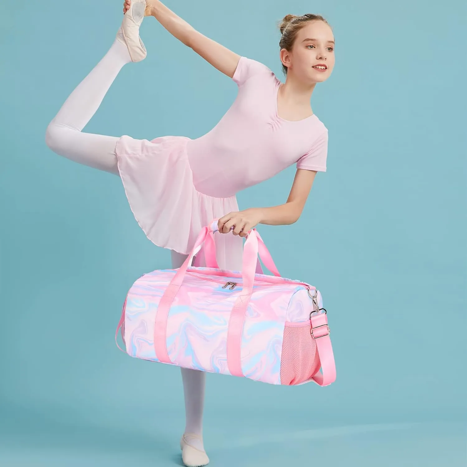 Dance Bag Girls Duffle Bags Teen Sports Gym Bag Weekender Sleepover Overnight Bags with Shoe Compartment and Wet Pocket