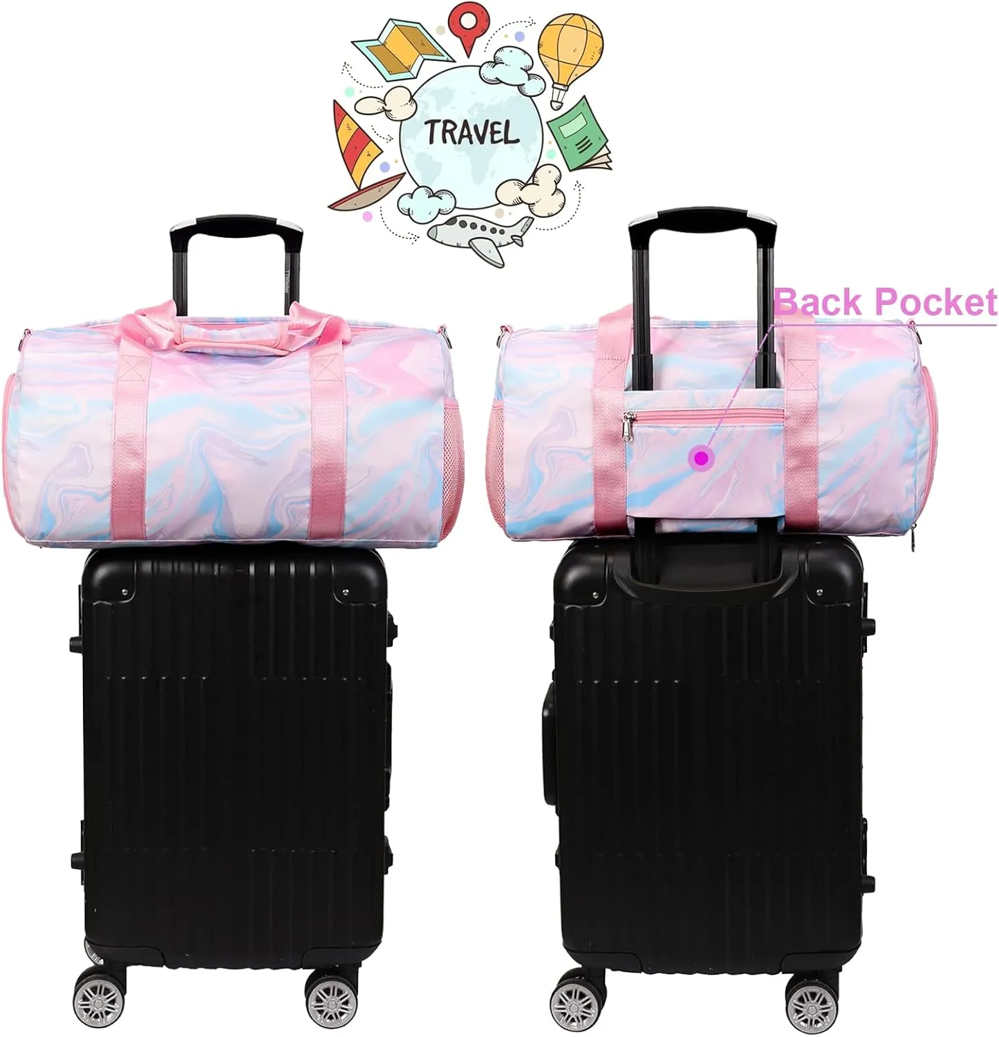 Dance Bag Girls Duffle Bags Teen Sports Gym Bag Weekender Sleepover Overnight Bags with Shoe Compartment and Wet Pocket