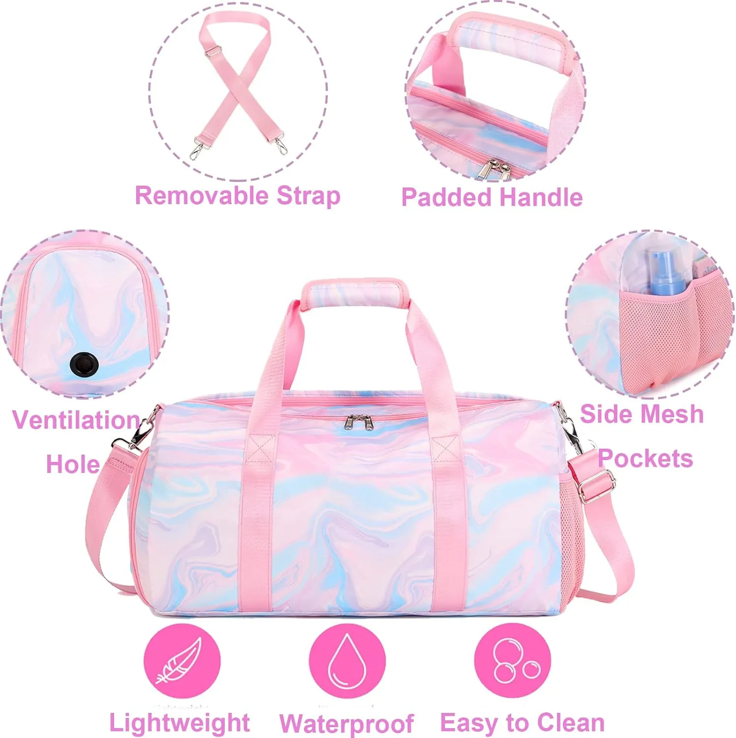Dance Bag Girls Duffle Bags Teen Sports Gym Bag Weekender Sleepover Overnight Bags with Shoe Compartment and Wet Pocket