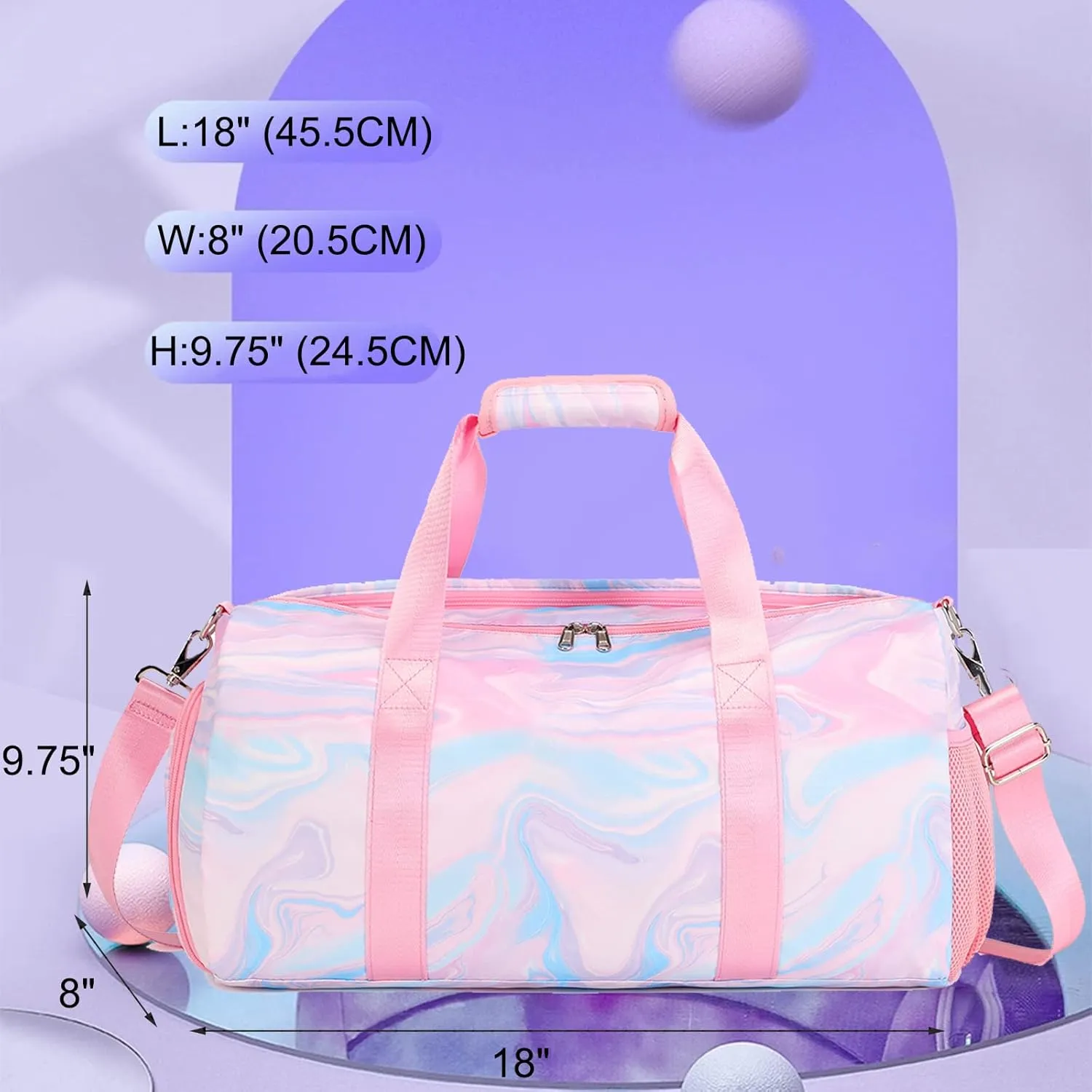 Dance Bag Girls Duffle Bags Teen Sports Gym Bag Weekender Sleepover Overnight Bags with Shoe Compartment and Wet Pocket