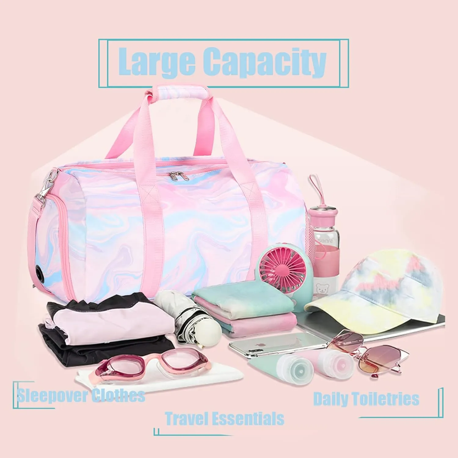 Dance Bag Girls Duffle Bags Teen Sports Gym Bag Weekender Sleepover Overnight Bags with Shoe Compartment and Wet Pocket