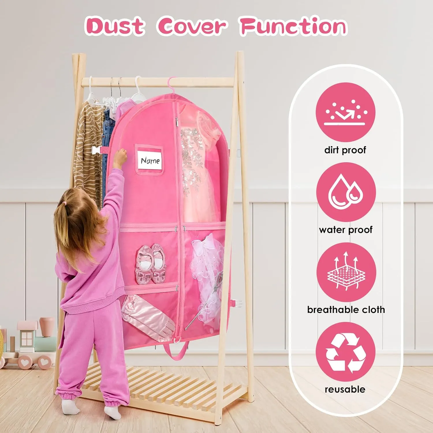 Dance costume bag, foldable and portable dance costume dancer costume bag, stronger zippered dance costume bag (Pink)