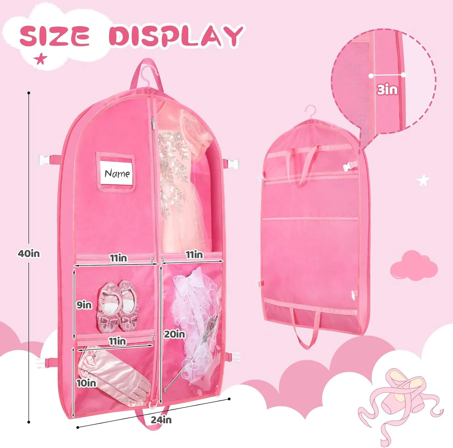 Dance costume bag, foldable and portable dance costume dancer costume bag, stronger zippered dance costume bag (Pink)