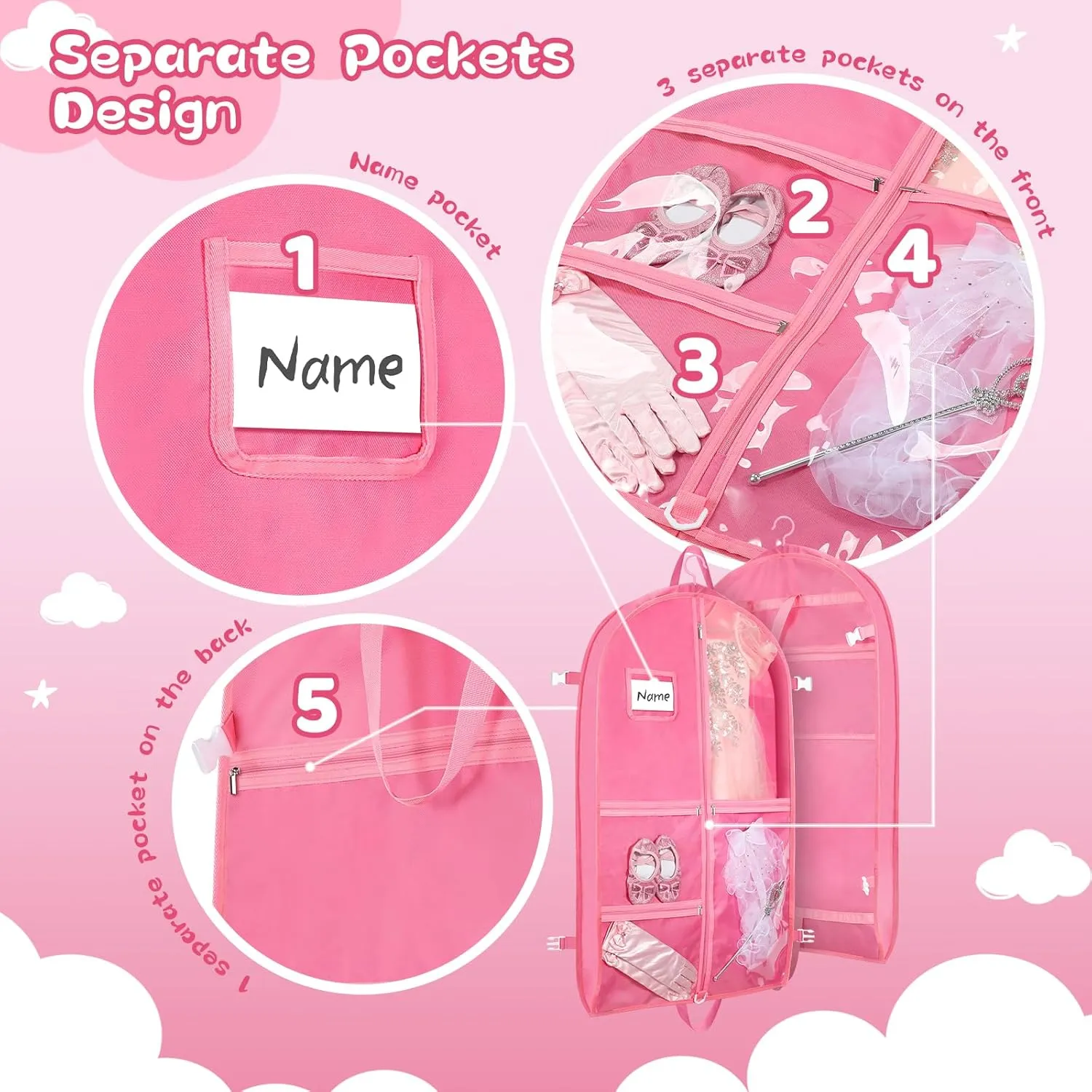 Dance costume bag, foldable and portable dance costume dancer costume bag, stronger zippered dance costume bag (Pink)