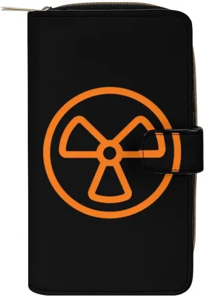 Dangerous Nuclear Radiation Leather Wallets for Men Women Zipped Clutch Purse Travel Handbag Card Case Wallet