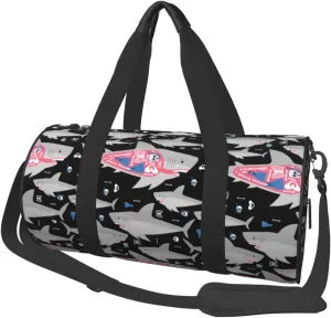 Dangerous sharks diver's skeleton in shark belly Round Travel Duffel Bag Large Capacity Gym Sports Bags for Hiking Vacation Trips