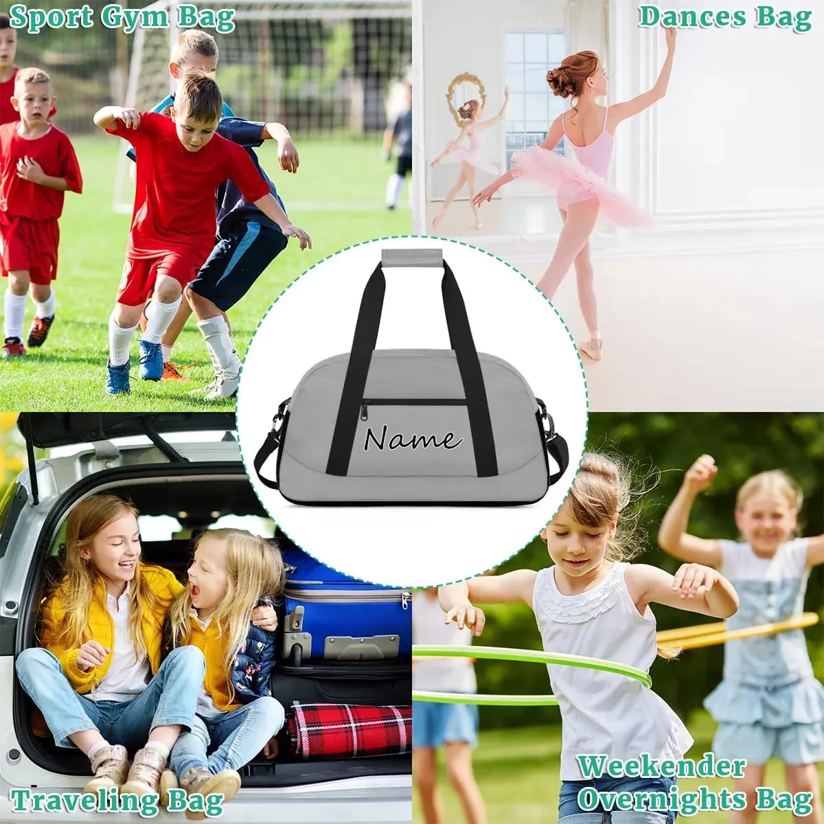Dark Gray Custom Gym Bag for Women Men, Personalized Duffel Bag with Name, Small Sports Gym Bag Travel Duffle Bag Weekender Carry On Overnight Bags
