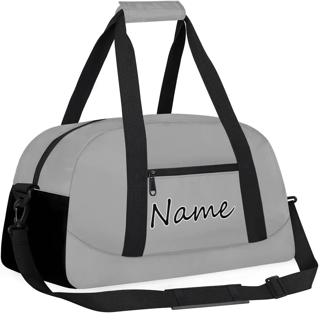 Dark Gray Custom Gym Bag for Women Men, Personalized Duffel Bag with Name, Small Sports Gym Bag Travel Duffle Bag Weekender Carry On Overnight Bags
