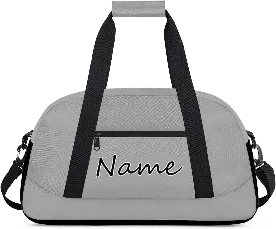 Dark Gray Custom Gym Bag for Women Men, Personalized Duffel Bag with Name, Small Sports Gym Bag Travel Duffle Bag Weekender Carry On Overnight Bags